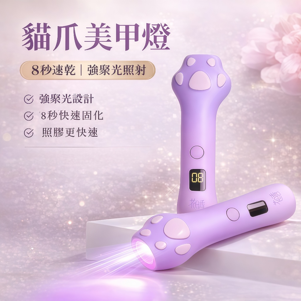 花日季 貓抓燈 手持美甲一字燈 USB便攜蓄电式小型美甲燈烤燈插電美甲店專用工具