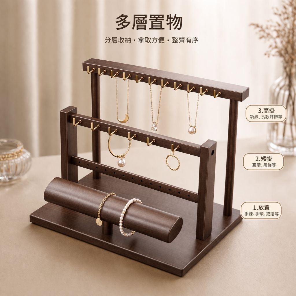 實木桌面首飾展示架｜手串項鍊手鍊收納架