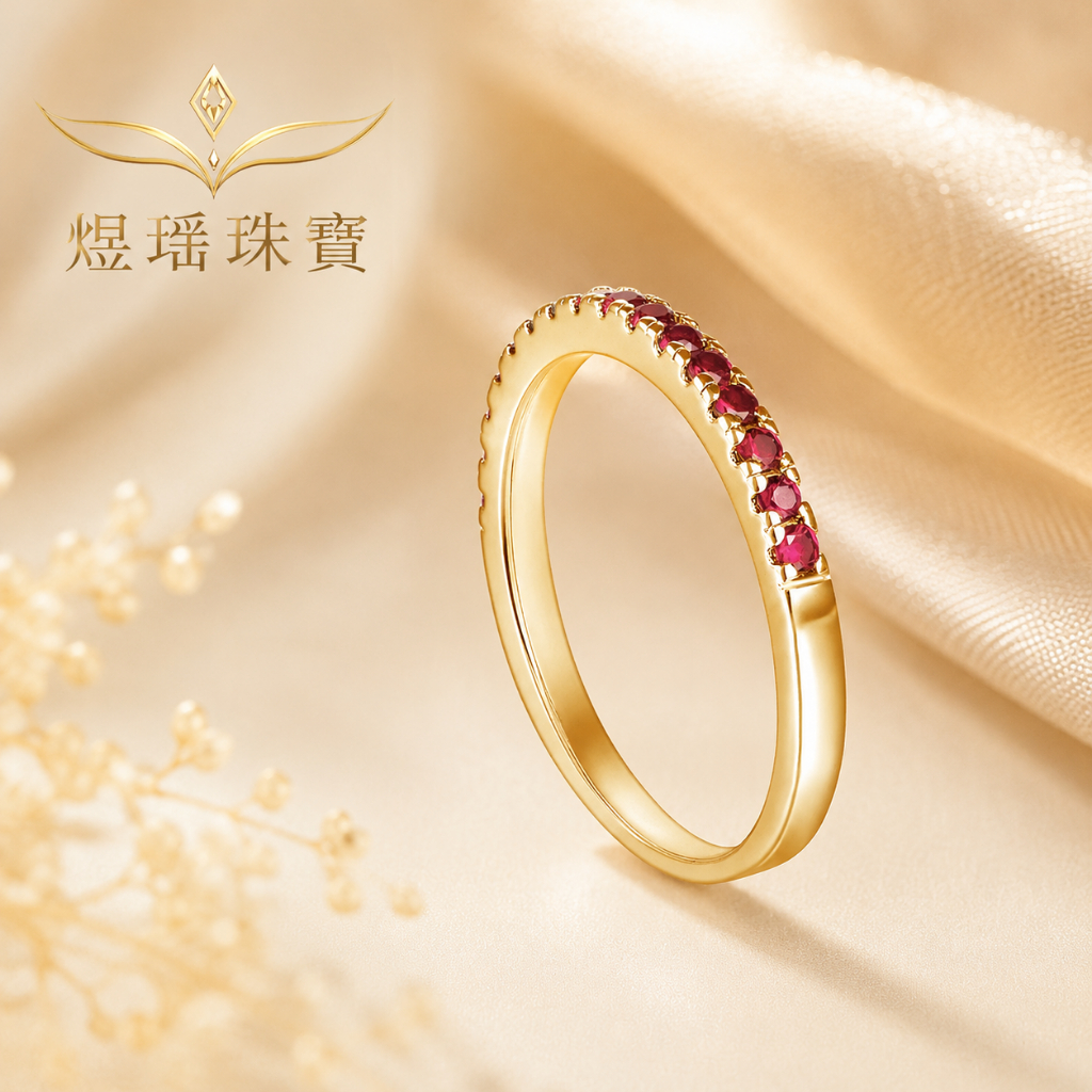 紅寶石鑲鑽戒指女個性百搭輕奢鴿血紅排戒