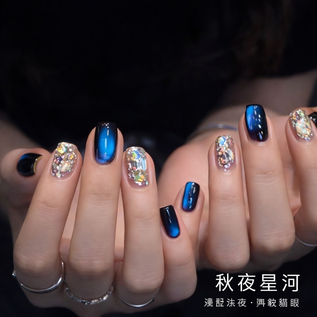 花日季 9D貓眼膠 磁石貓眼膠 秋夜星河 美甲店專 指甲油膠秋冬冷調顯白｜磁吸流動光珠光 百搭玻璃珠貓眼